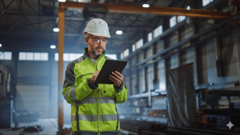 Manufacturing worker with tablet