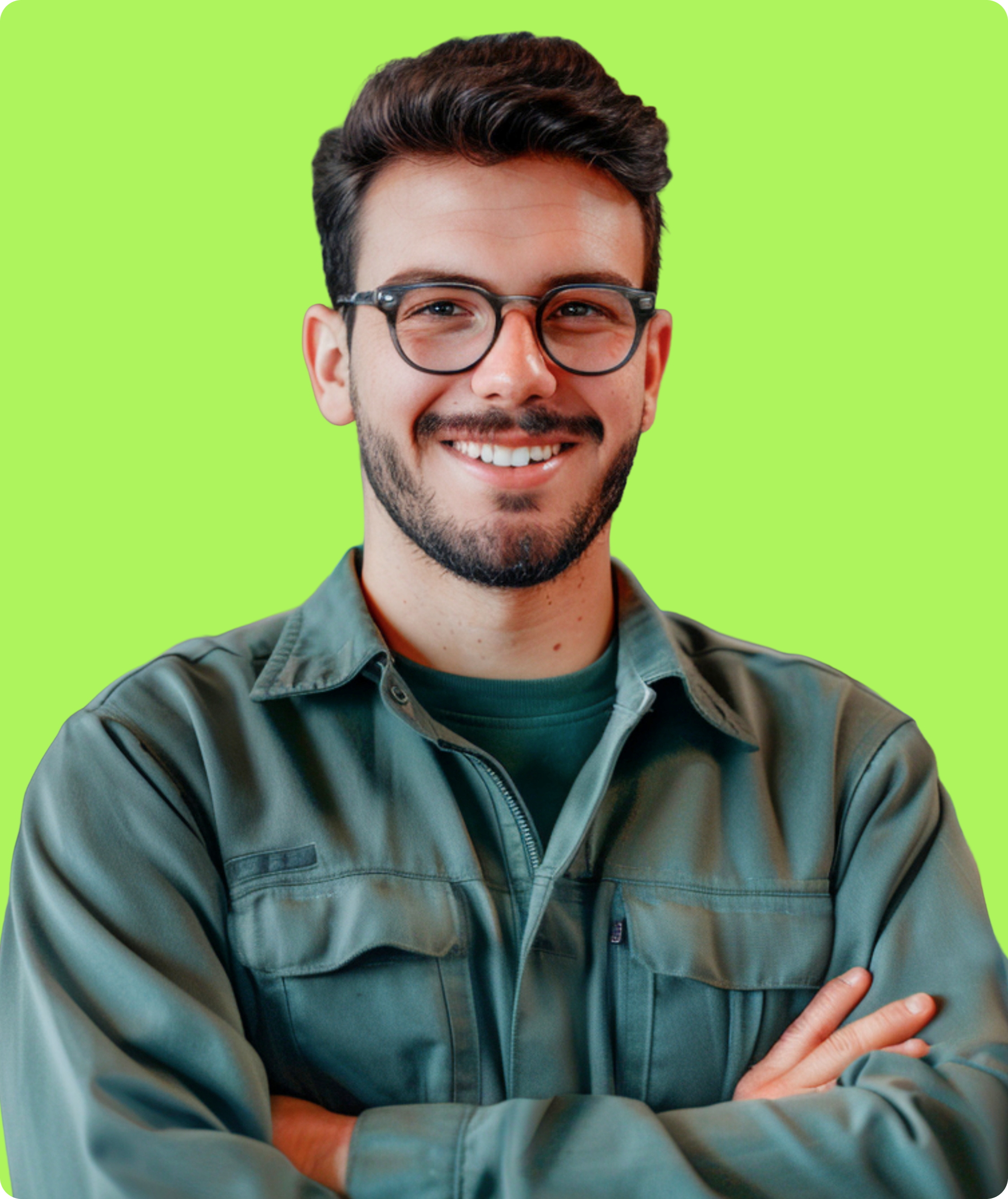 Manufacturing engineer in green coveralls